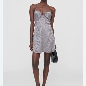 Anine Bing - Papillon Dress in Ash Violet Butterfly Jacquard NWT size L silk